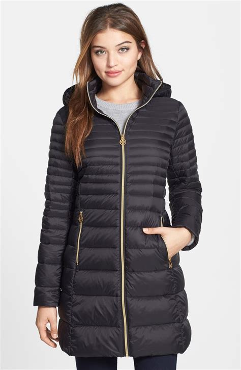 michael kors hooded packable down coat|Michael Kors down filled coat.